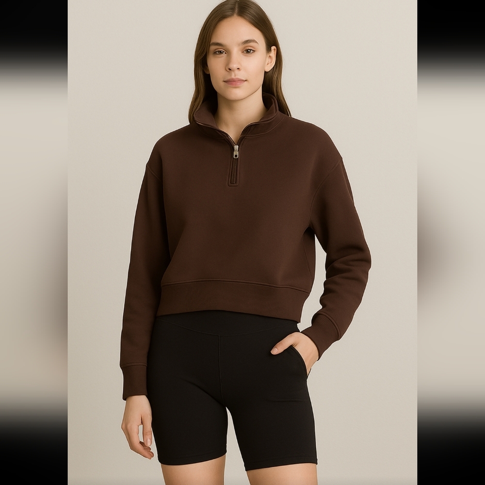 Oak & Ivy Brown 1/4 Zip Pullover. Womens Medium. EUC